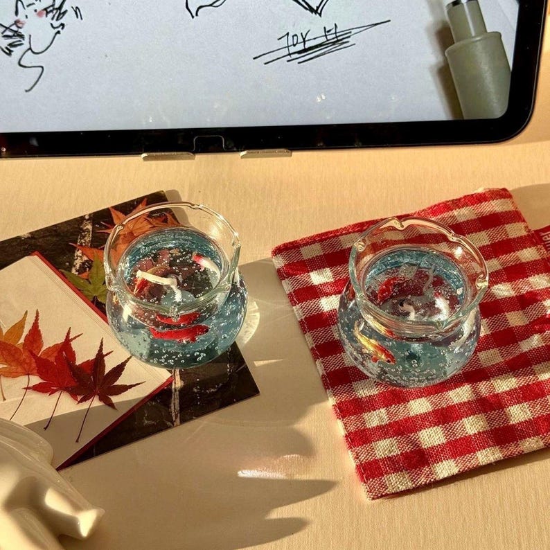 Mini Bubble Fish Tank Candle: Handmade Gel Wax Candle | Home Living Aesthetic Decor | Small Miniature Candle | Funny, Unique Gift