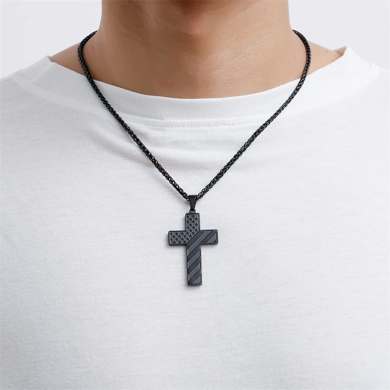 Stainless Steel American Flag Cross Pendant Necklace