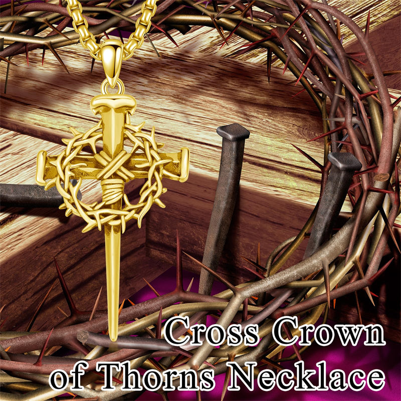 Crown of Thorn Three Nail Cross Pendant Necklace