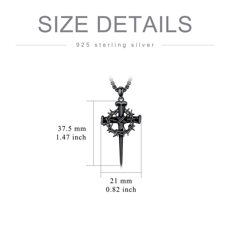 Crown of Thorn Three Nail Cross Pendant Necklace