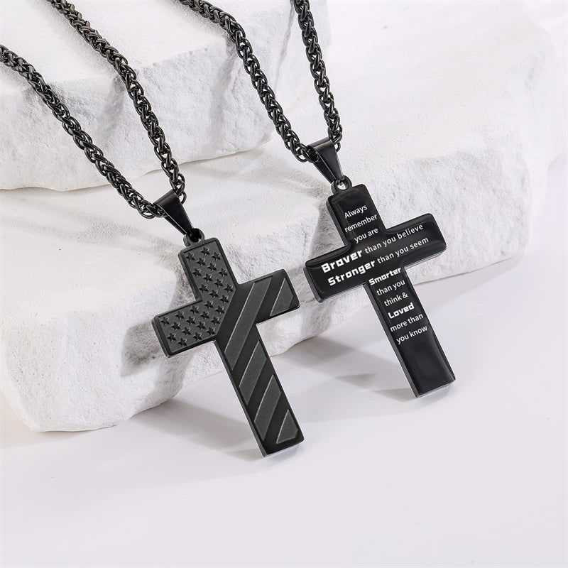 Stainless Steel American Flag Cross Pendant Necklace