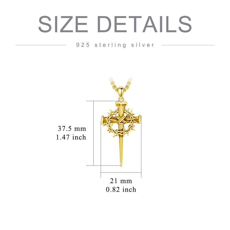 Crown of Thorn Three Nail Cross Pendant Necklace