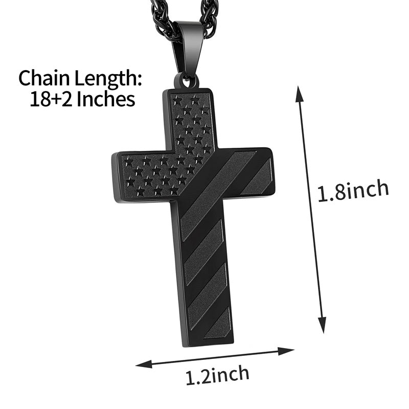 Stainless Steel American Flag Cross Pendant Necklace