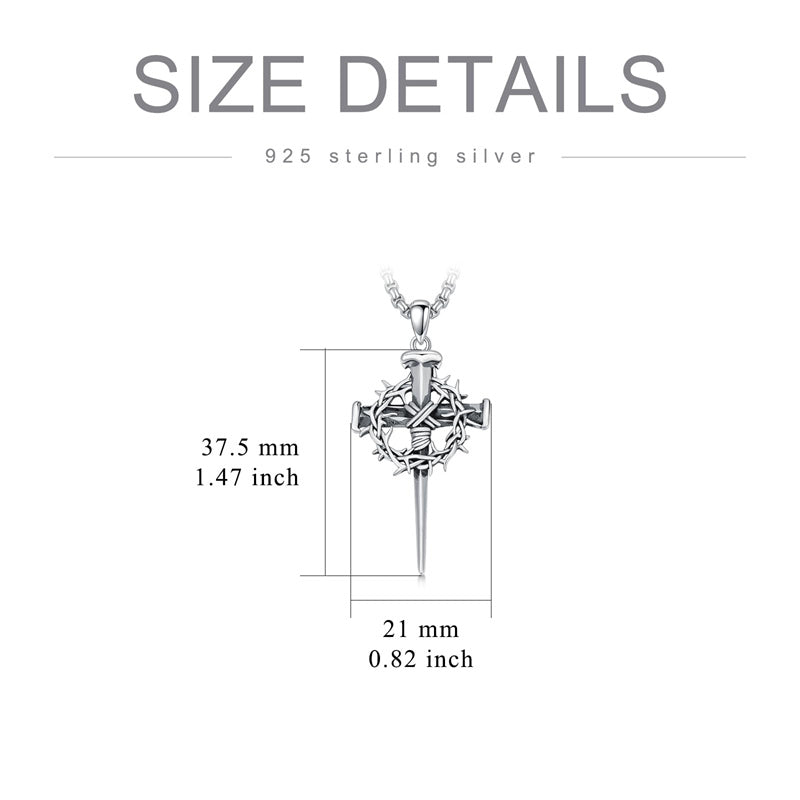 Crown of Thorn Three Nail Cross Pendant Necklace