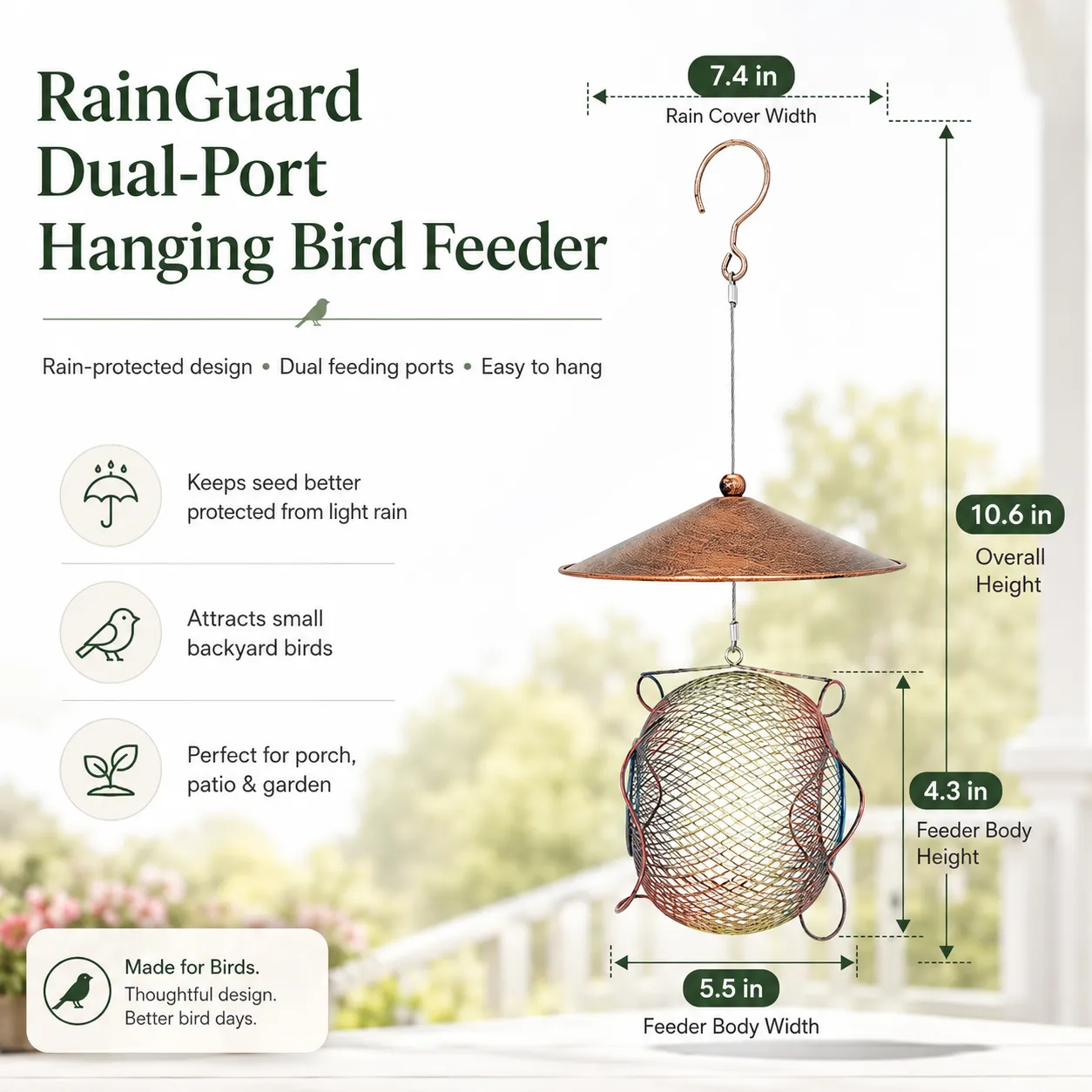 RainGuard Dual-Port Hanging Bird Feeder