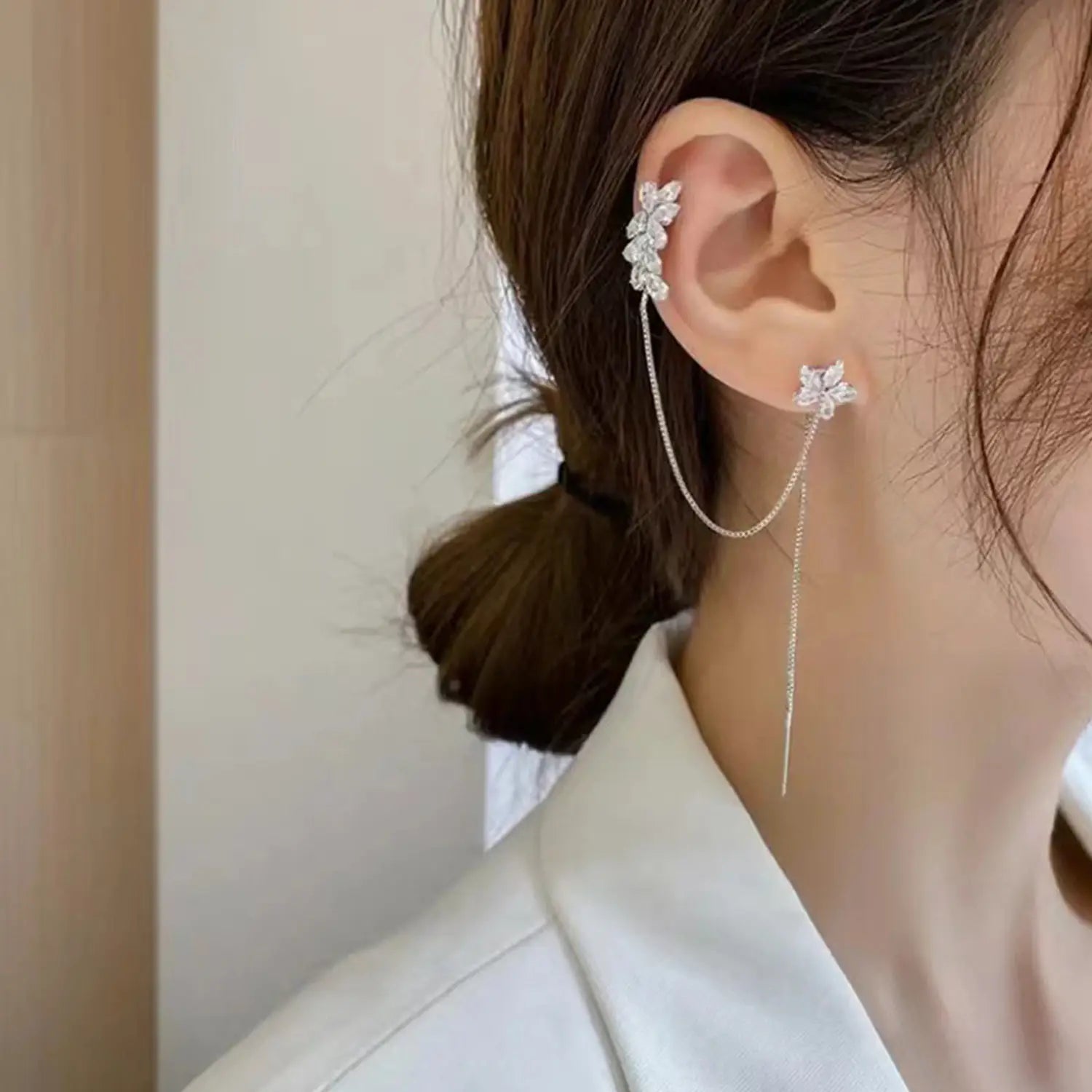 Sparkling Flower Ear Cuff Earrings