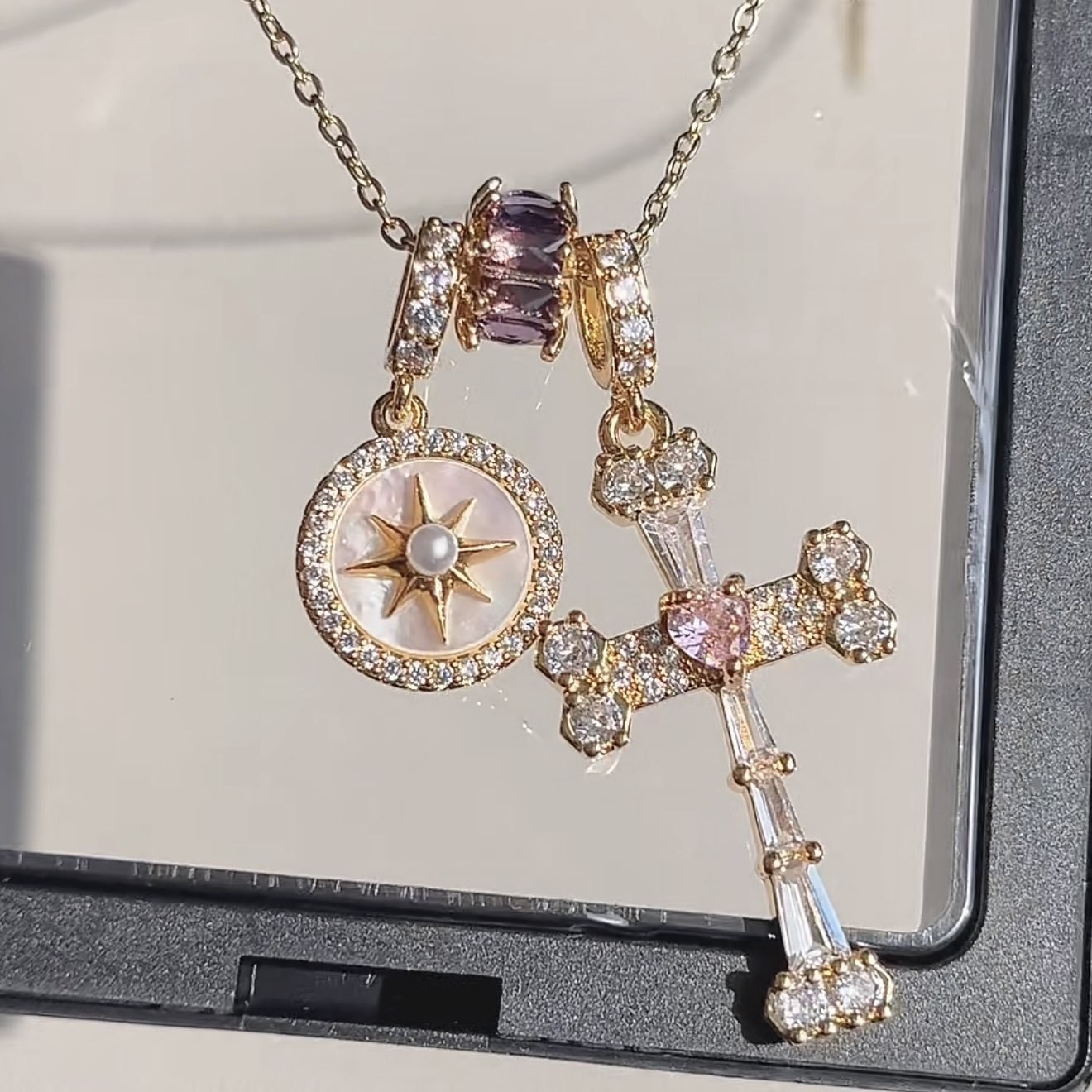 Celestial Star & Cross Charm Necklace