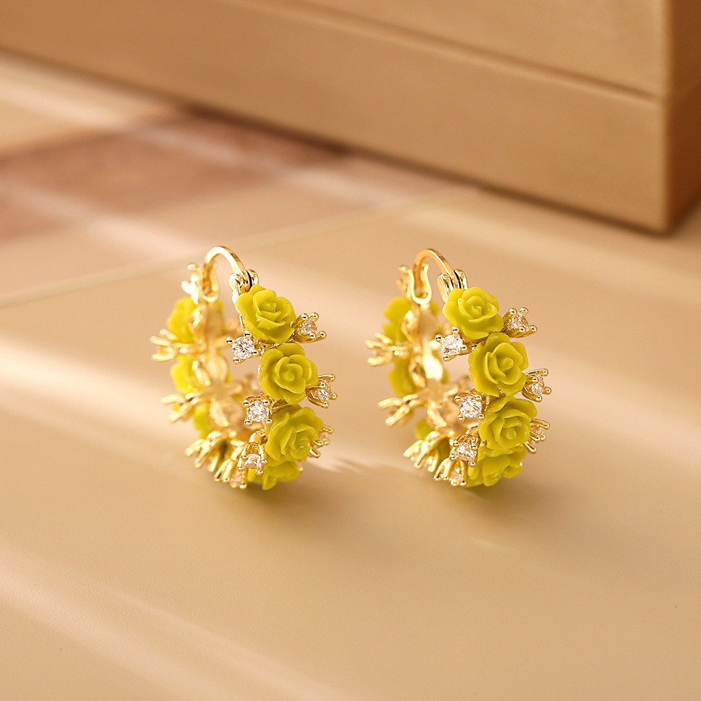 Rose Zircon Gold Hoop Earrings