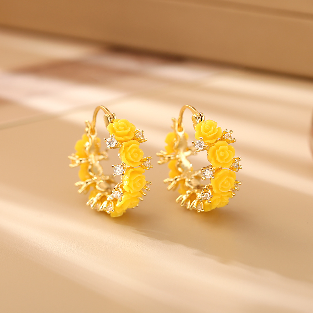 Rose Zircon Gold Hoop Earrings