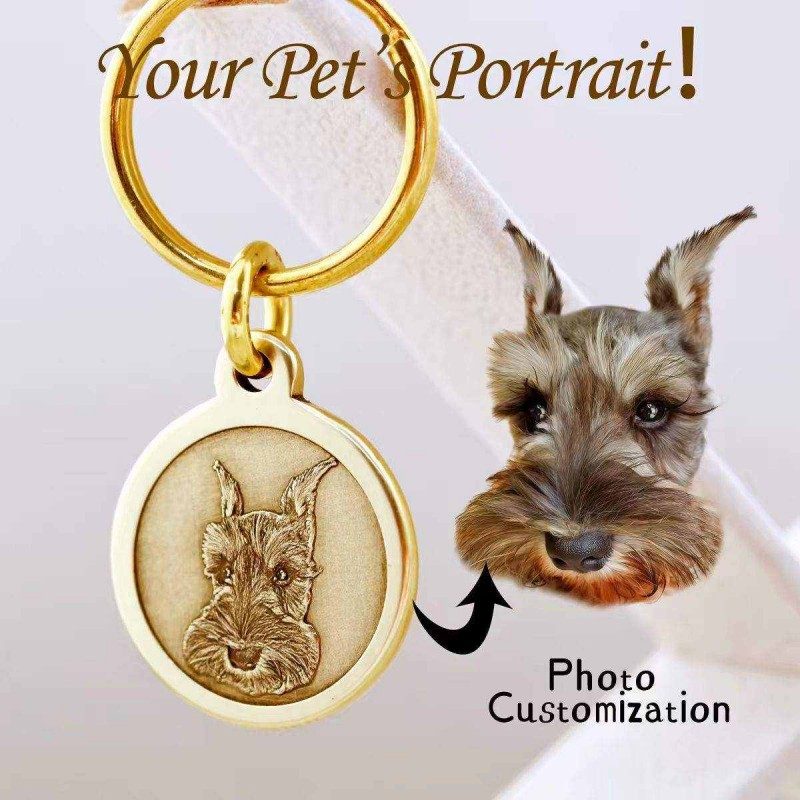 Custom Pet Portrait Tag Keychain – Personalized Dog & Cat ID Tag