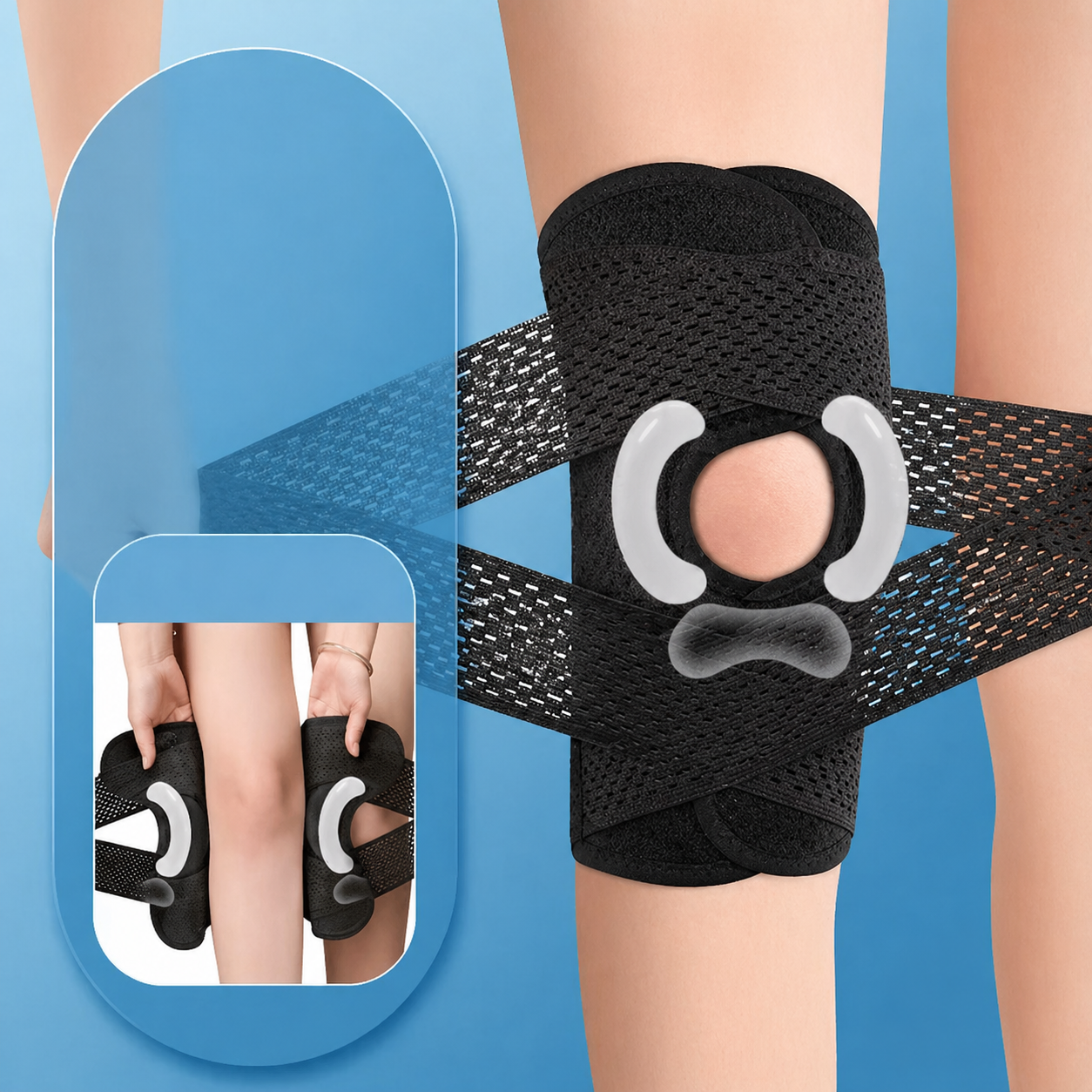 Open Patella Knee Brace with V-Shaped Cross Straps