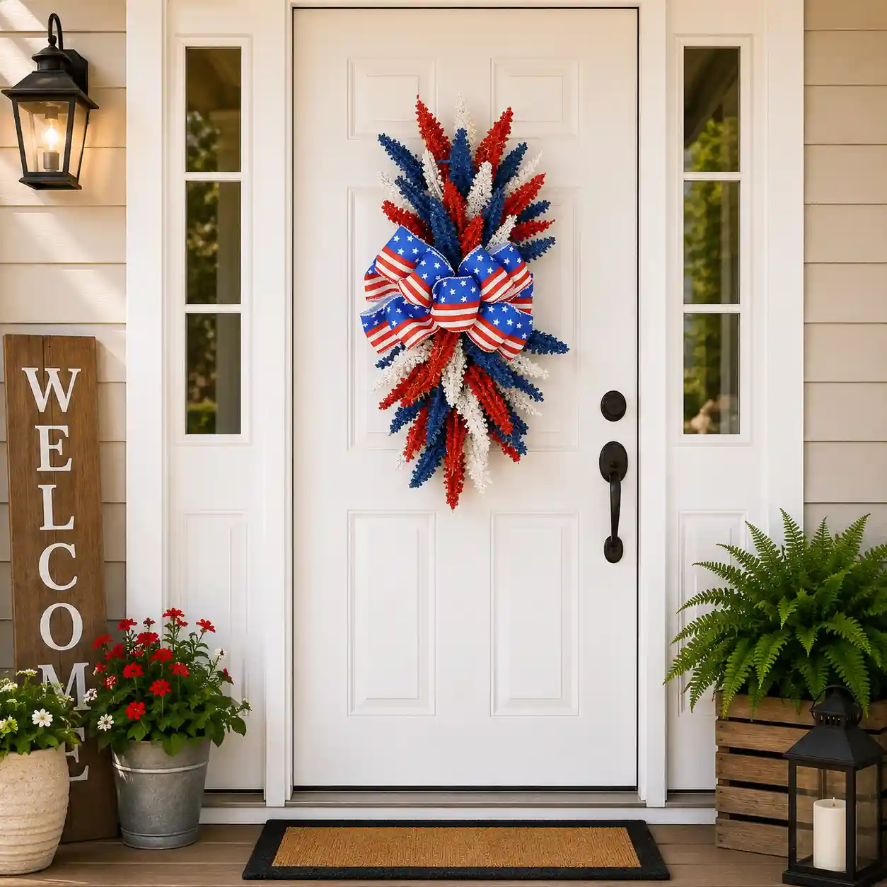 Harvest Door Swag Wreath – Red, White & Blue Hanging Decor