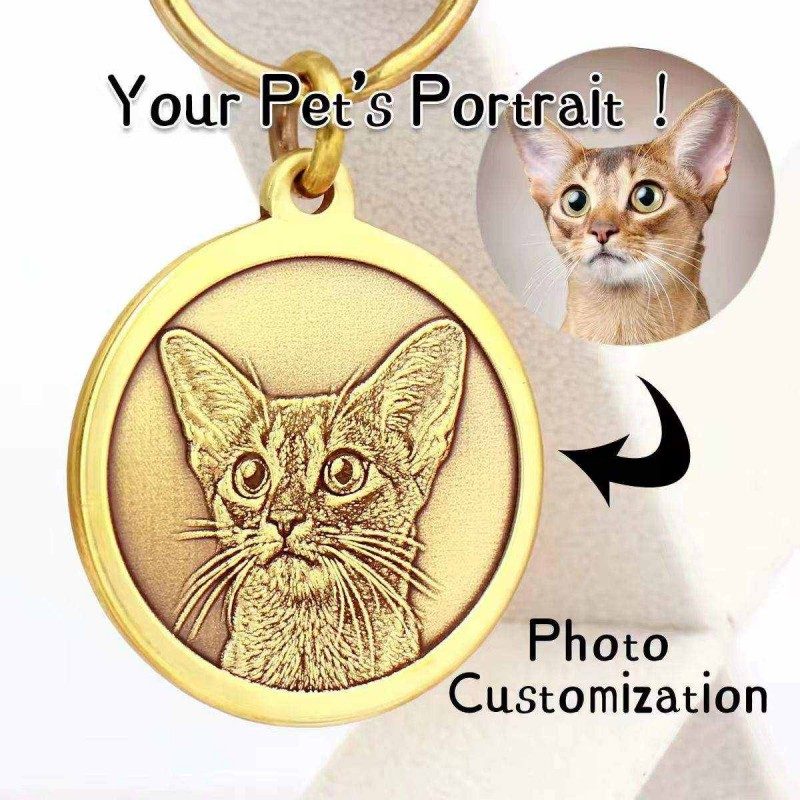 Custom Pet Portrait Tag Keychain – Personalized Dog & Cat ID Tag