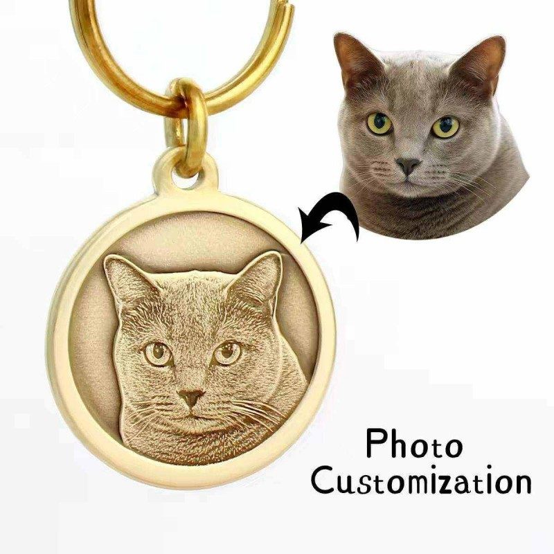 Custom Pet Portrait Tag Keychain – Personalized Dog & Cat ID Tag