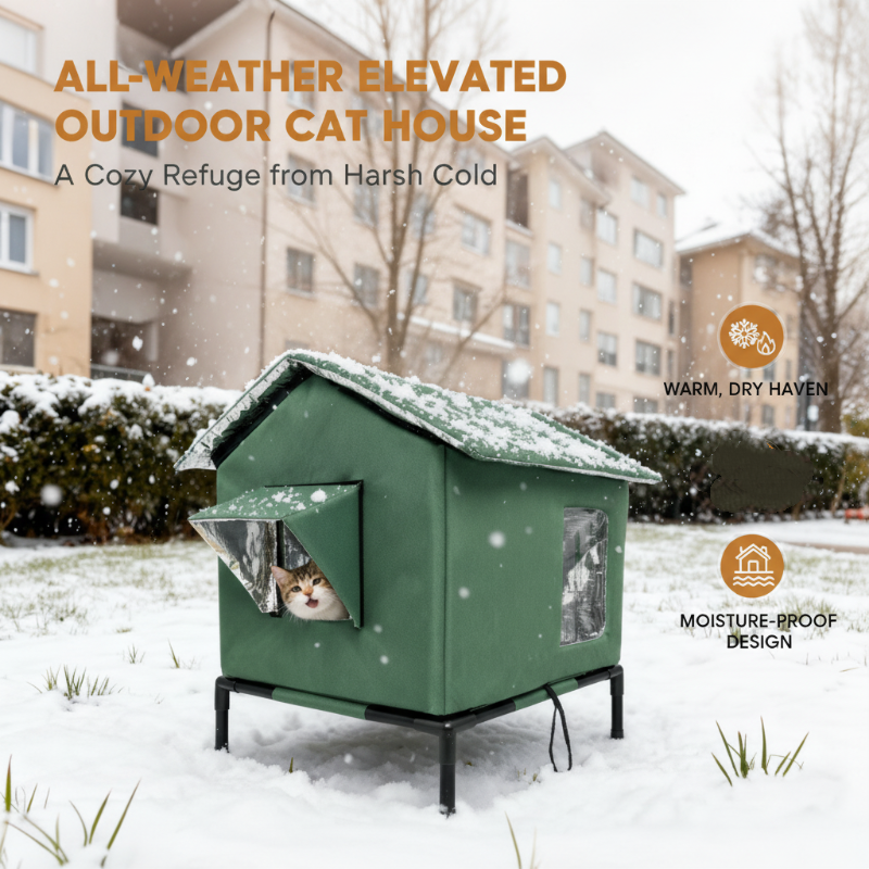 🏠40% OFF!🐈 All-Weather Elevated Outdoor Cat House – Waterproof, Insulated, Foldable 🌧️