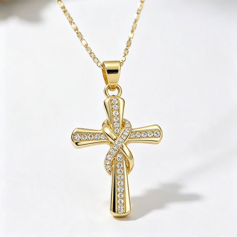 Sparkling Twisted Knot Cross Pendant Necklace