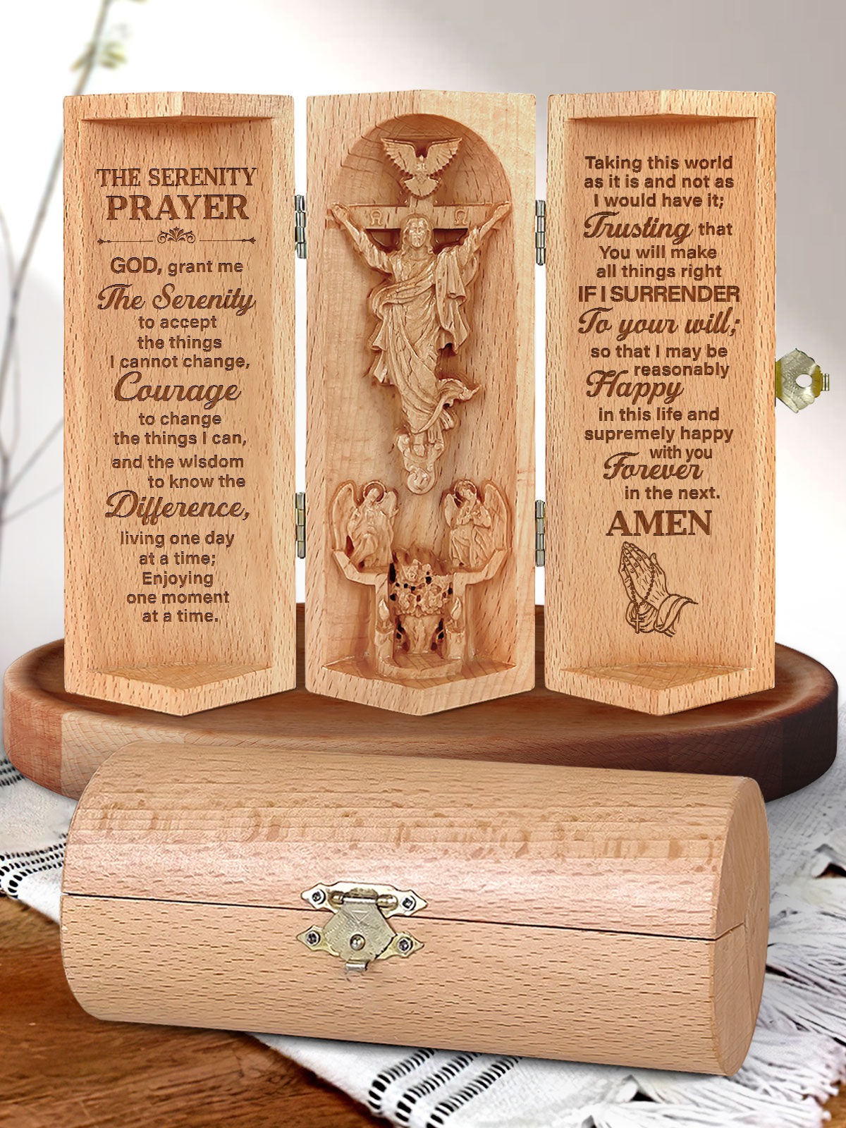 Faith Serenity Blessing  -  Wooden Cylinder Sculpture