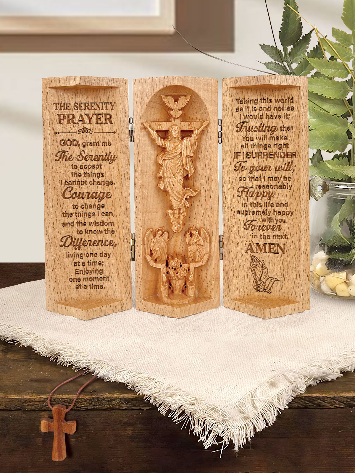Faith Serenity Blessing  -  Wooden Cylinder Sculpture