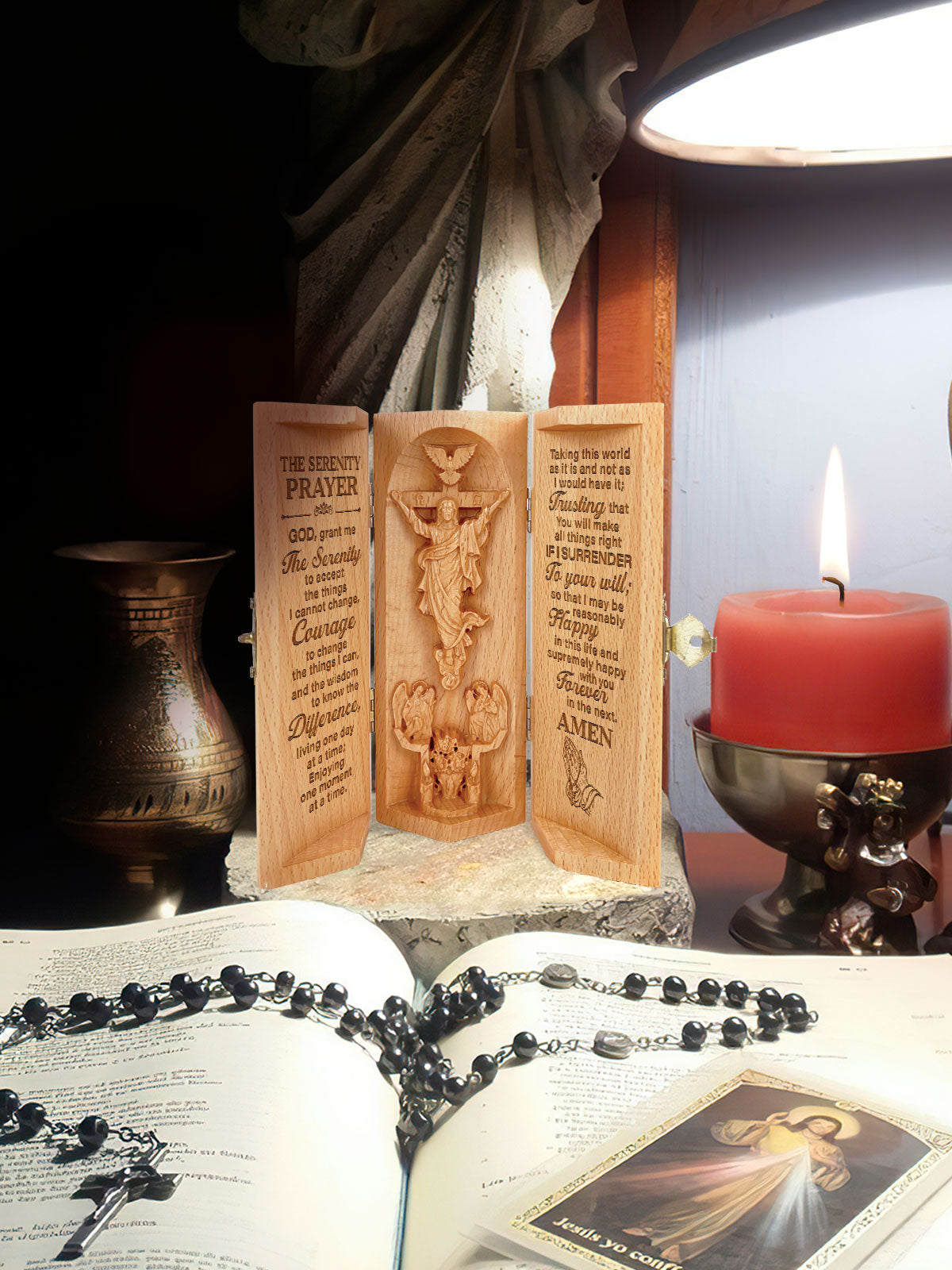 Faith Serenity Blessing  -  Wooden Cylinder Sculpture