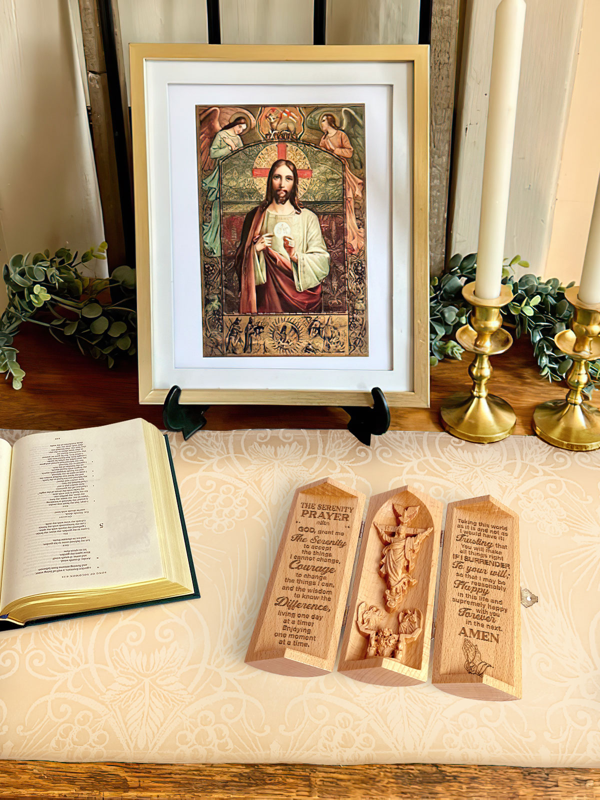 Faith Serenity Blessing  -  Wooden Cylinder Sculpture