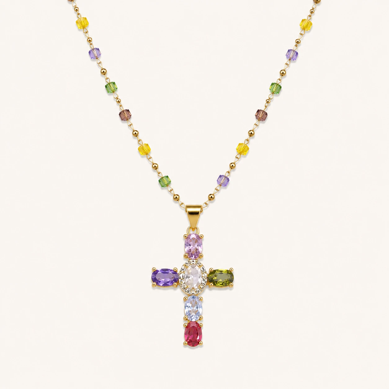 Colorful Cross Faith Beaded Necklace