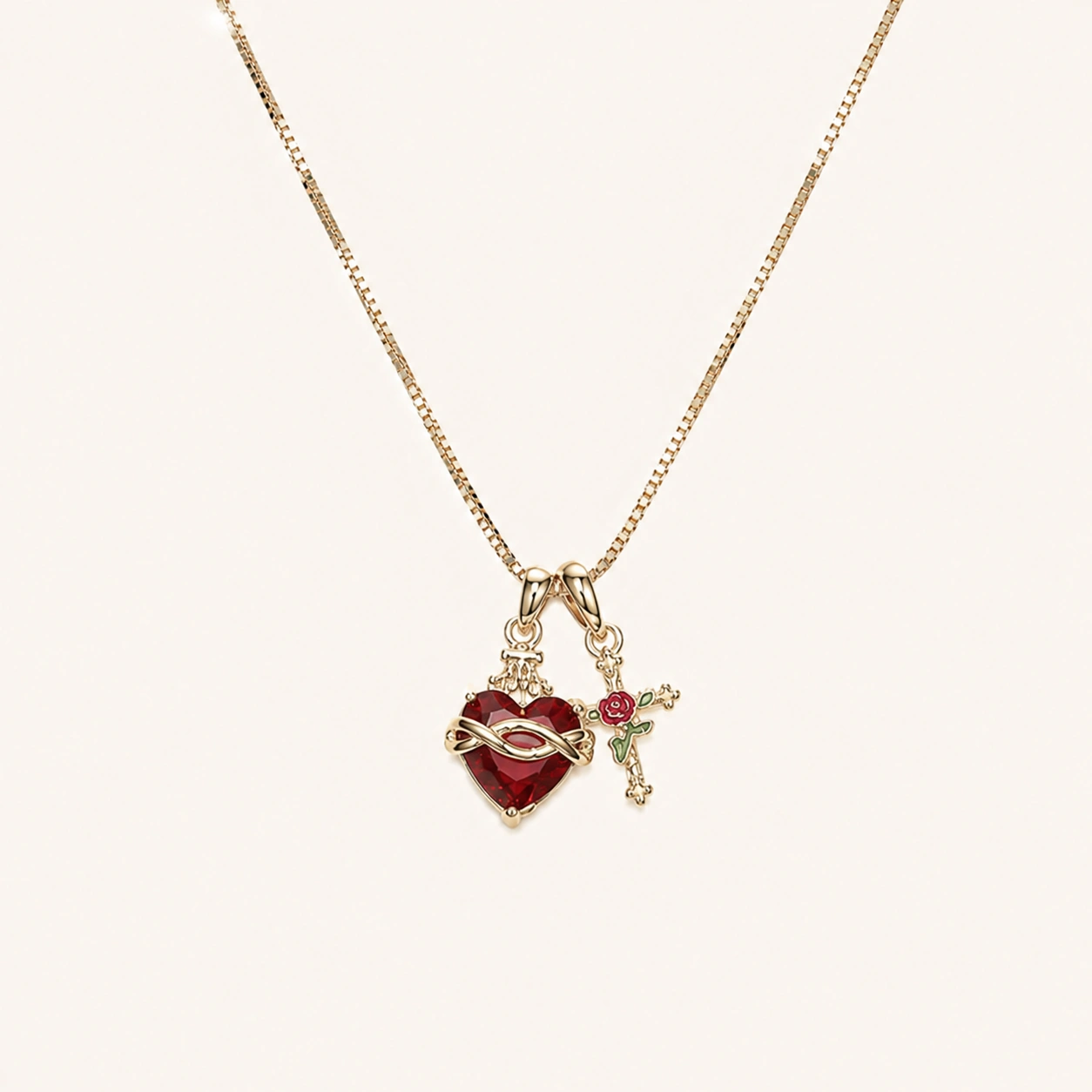 Faith & Love Rose Cross Charm Necklace