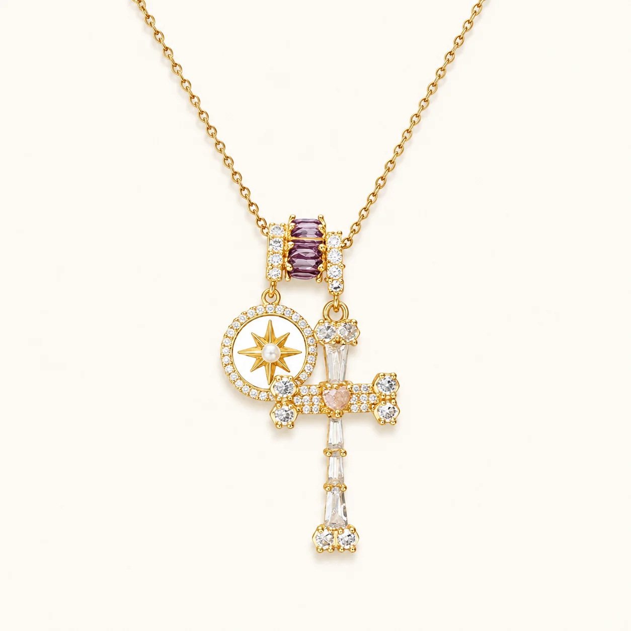 Celestial Star & Cross Charm Necklace
