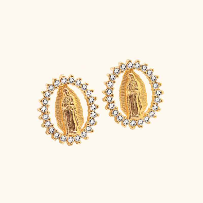 Virgin Mary Crystal Halo Stud Earrings