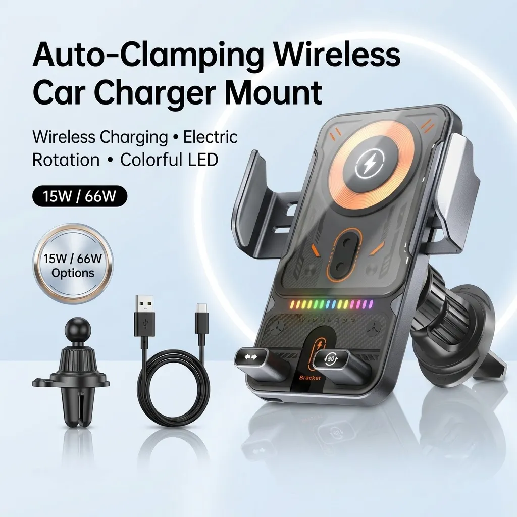 Auto-Clamping Wireless Car Charger Mount