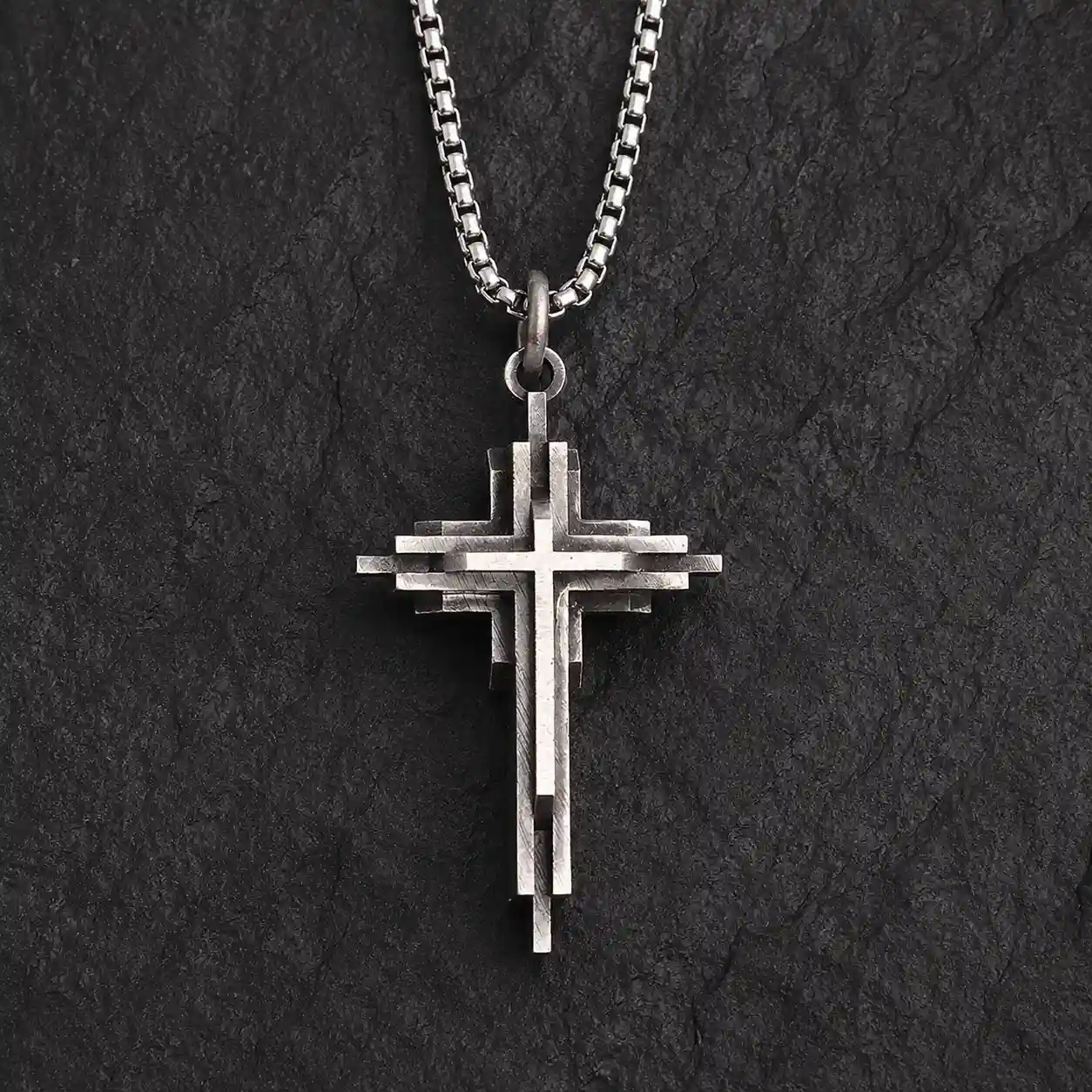 Vintage Stacked Cross Pendant Necklace