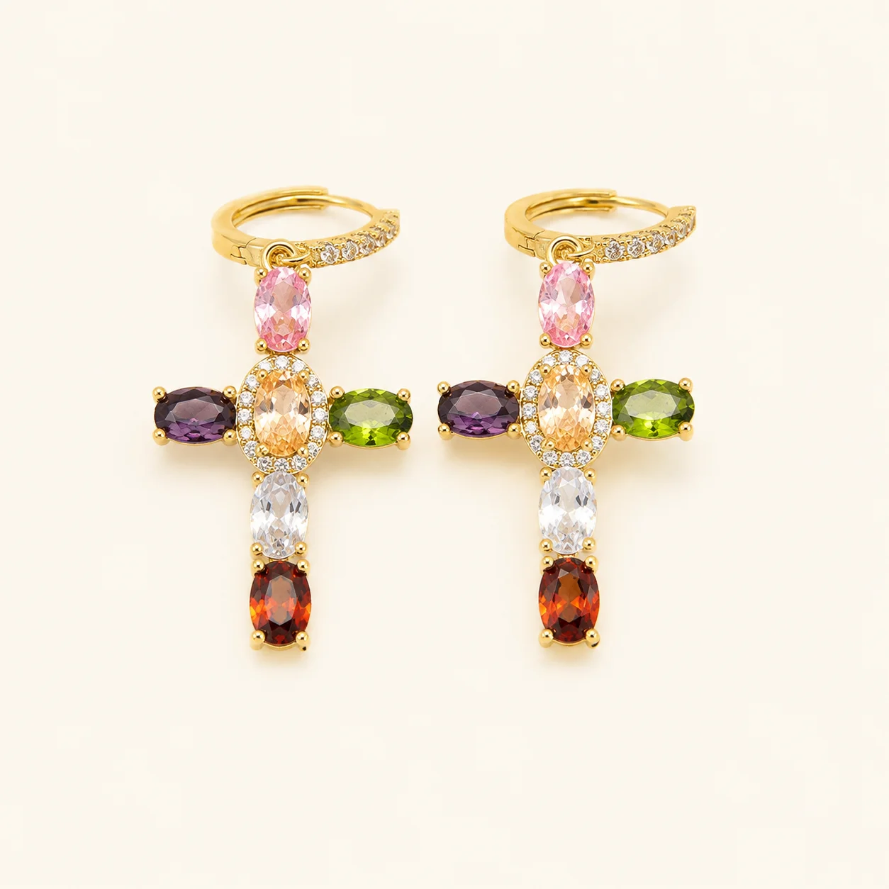 Colorful Grace Cross Drop Earrings