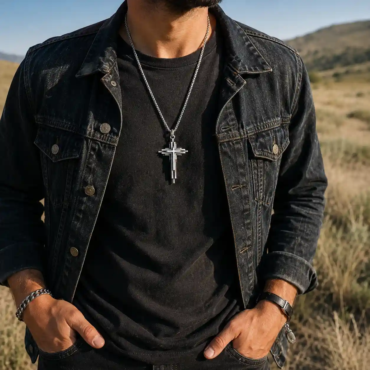 Vintage Stacked Cross Pendant Necklace