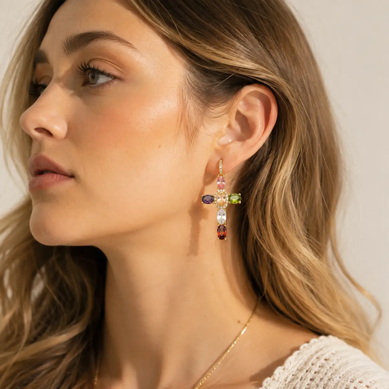 Colorful Grace Cross Drop Earrings