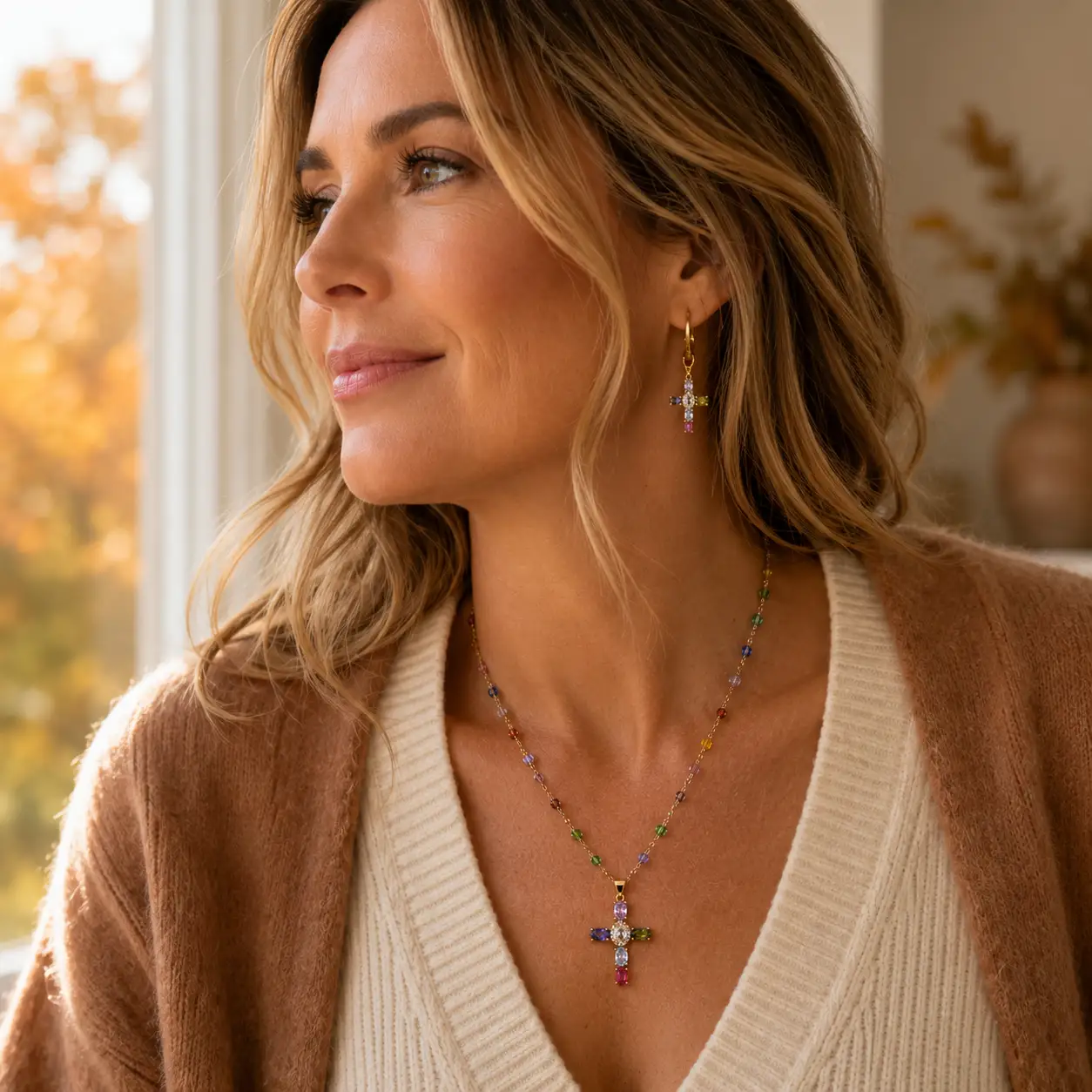 Colorful Cross Faith Beaded Necklace