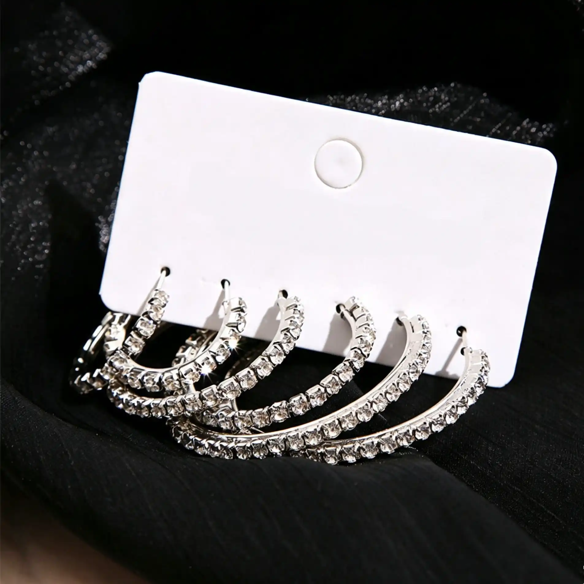 Shiny CZ Hoop Earring 3‑Pairs Collection