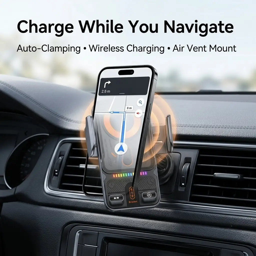 Auto-Clamping Wireless Car Charger Mount