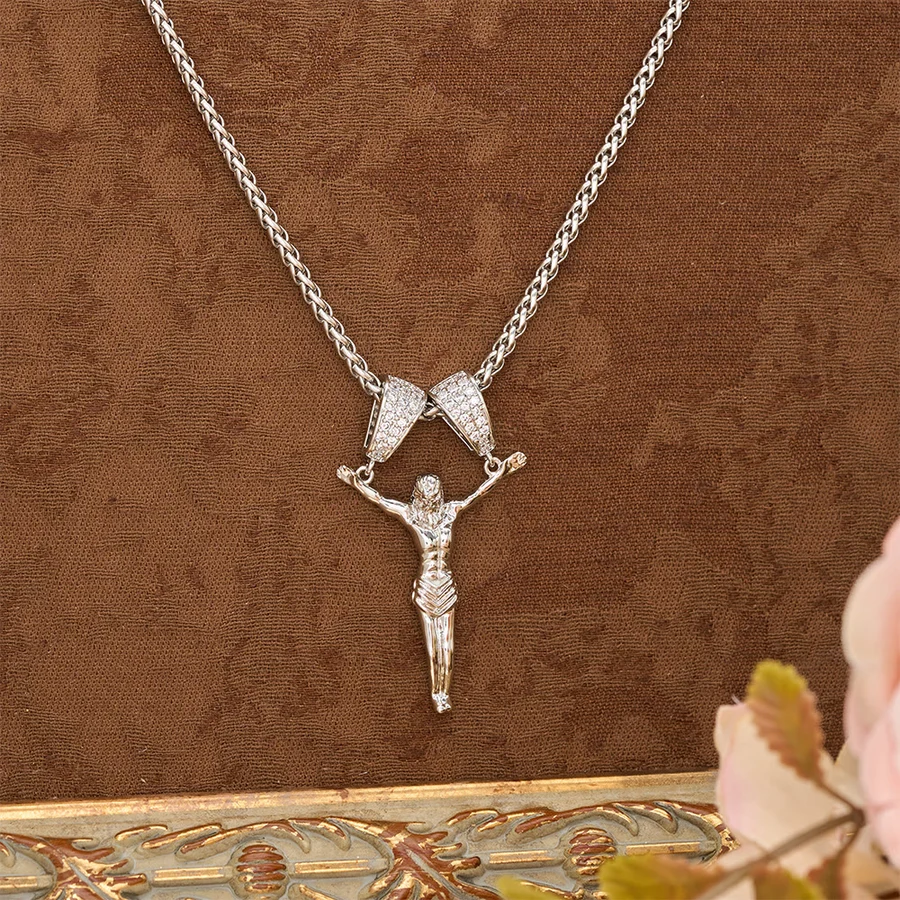 Zircon Embellished Moving Crucifix Necklace