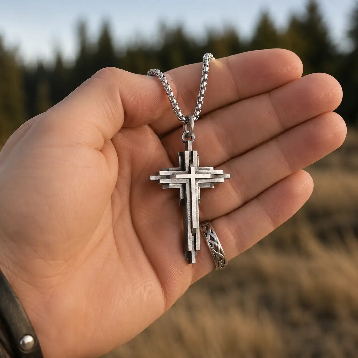 Vintage Stacked Cross Pendant Necklace