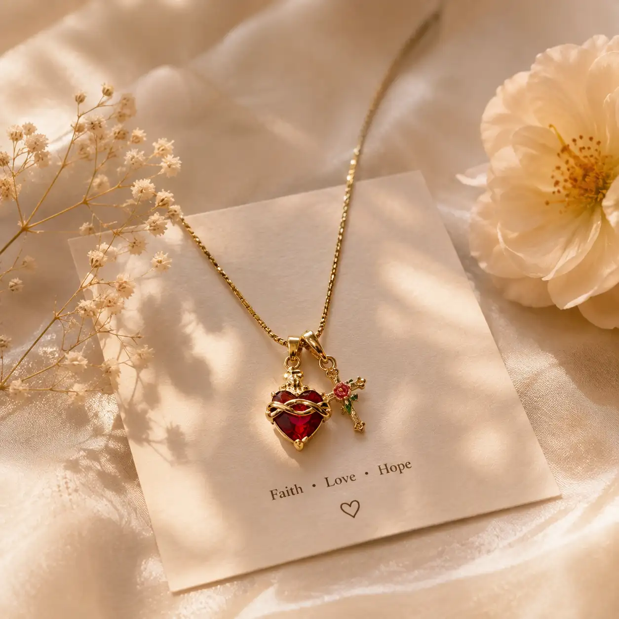 Faith & Love Rose Cross Charm Necklace