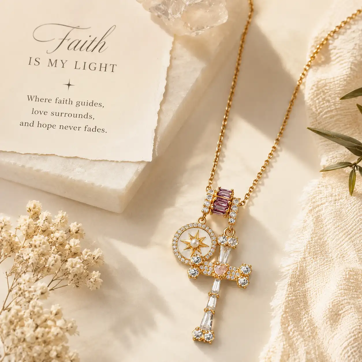 Celestial Star & Cross Charm Necklace