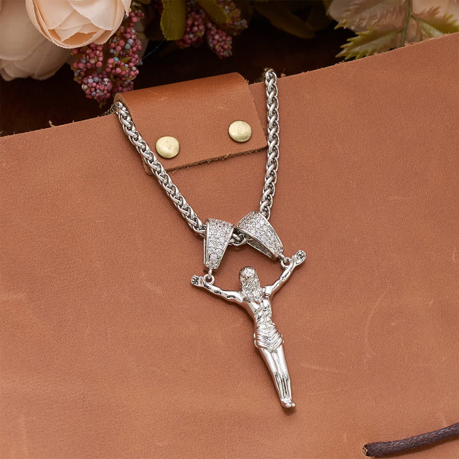 Zircon Embellished Moving Crucifix Necklace
