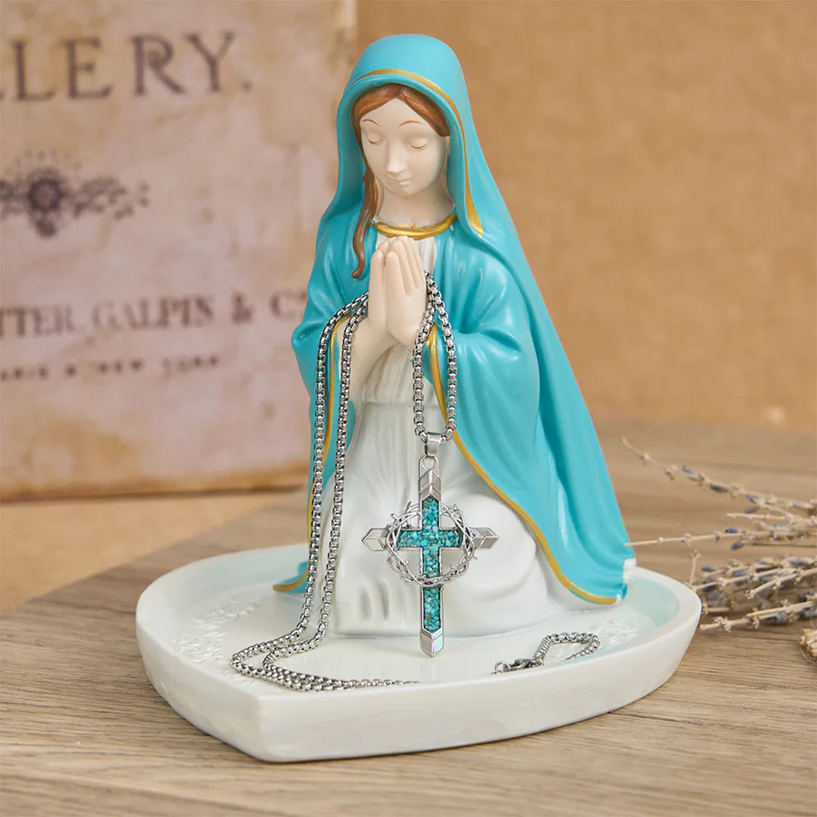 Thorn-Wrapped Inlaid Cross Pendant Necklace