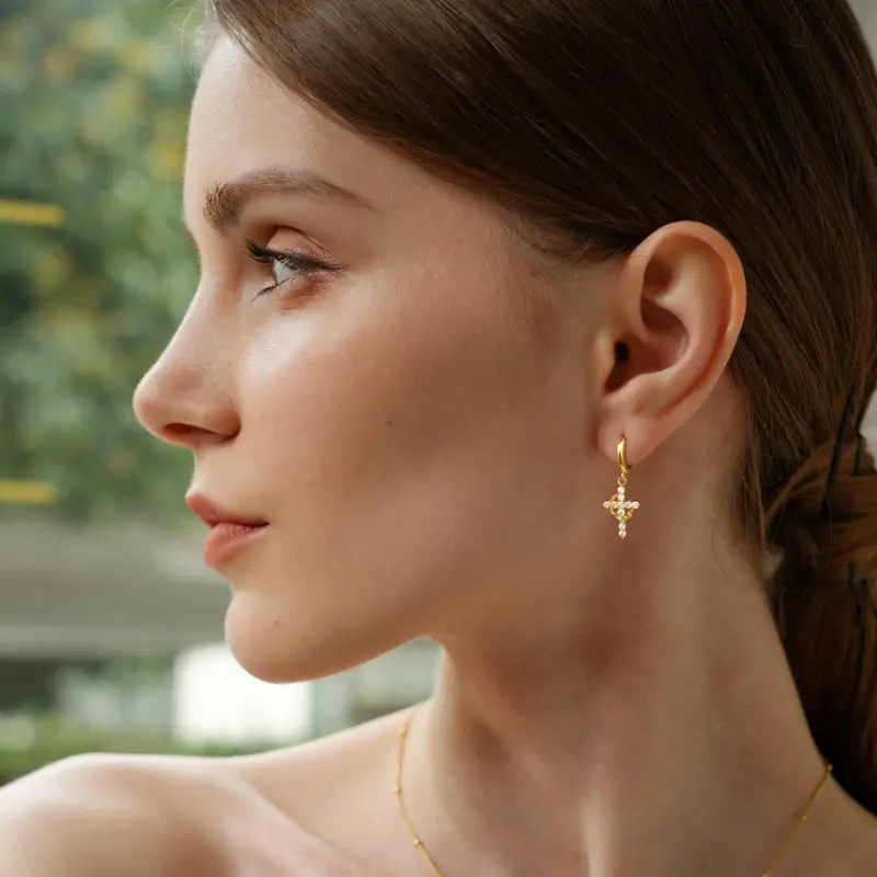 Crown of Faith Rotating Cross Earrings