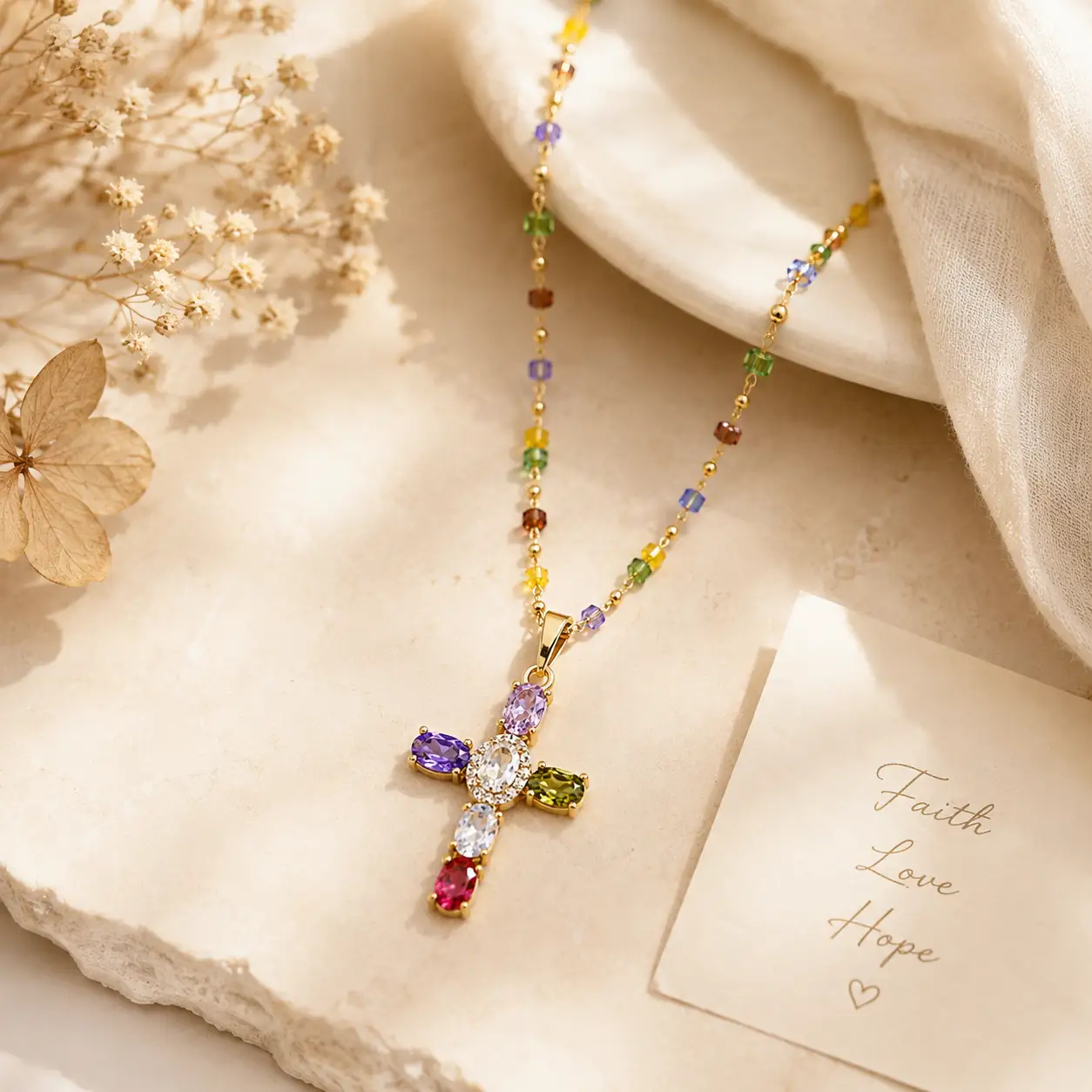 Colorful Cross Faith Beaded Necklace
