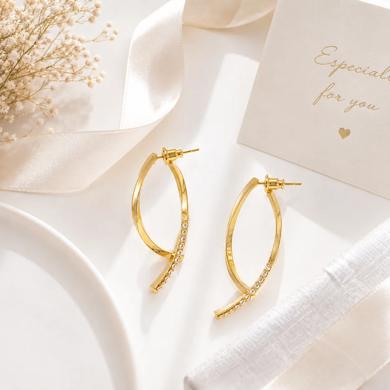 Crossed Curve Hoop Earrings