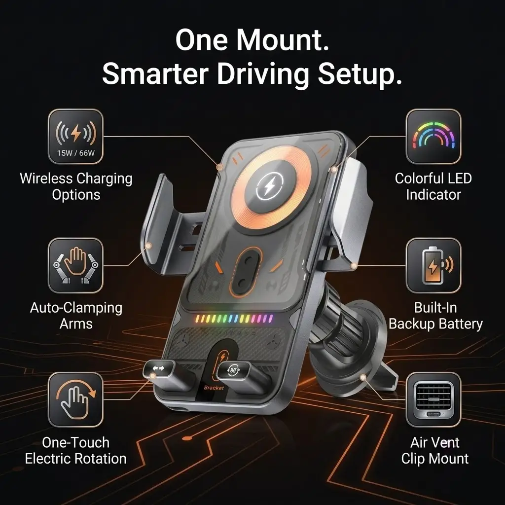 Auto-Clamping Wireless Car Charger Mount