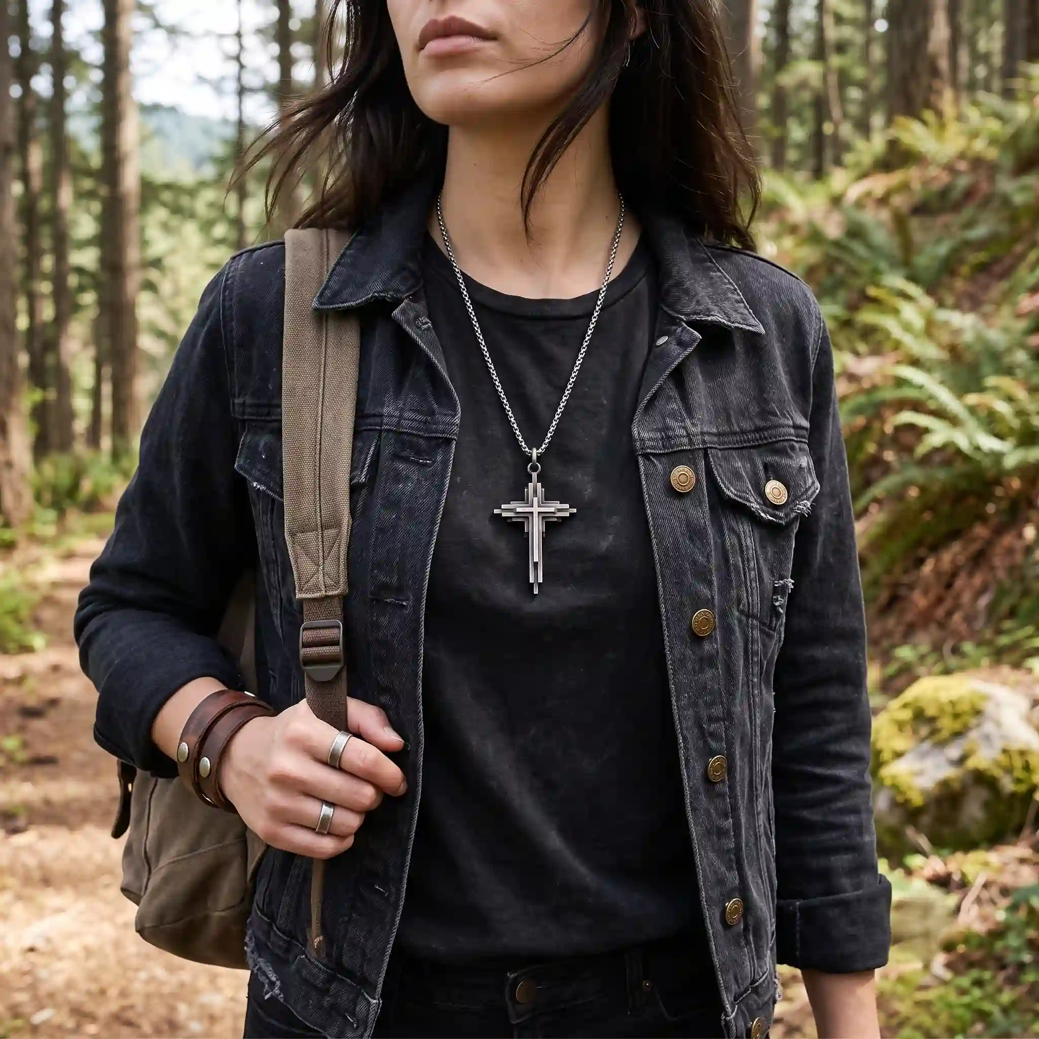 Vintage Stacked Cross Pendant Necklace