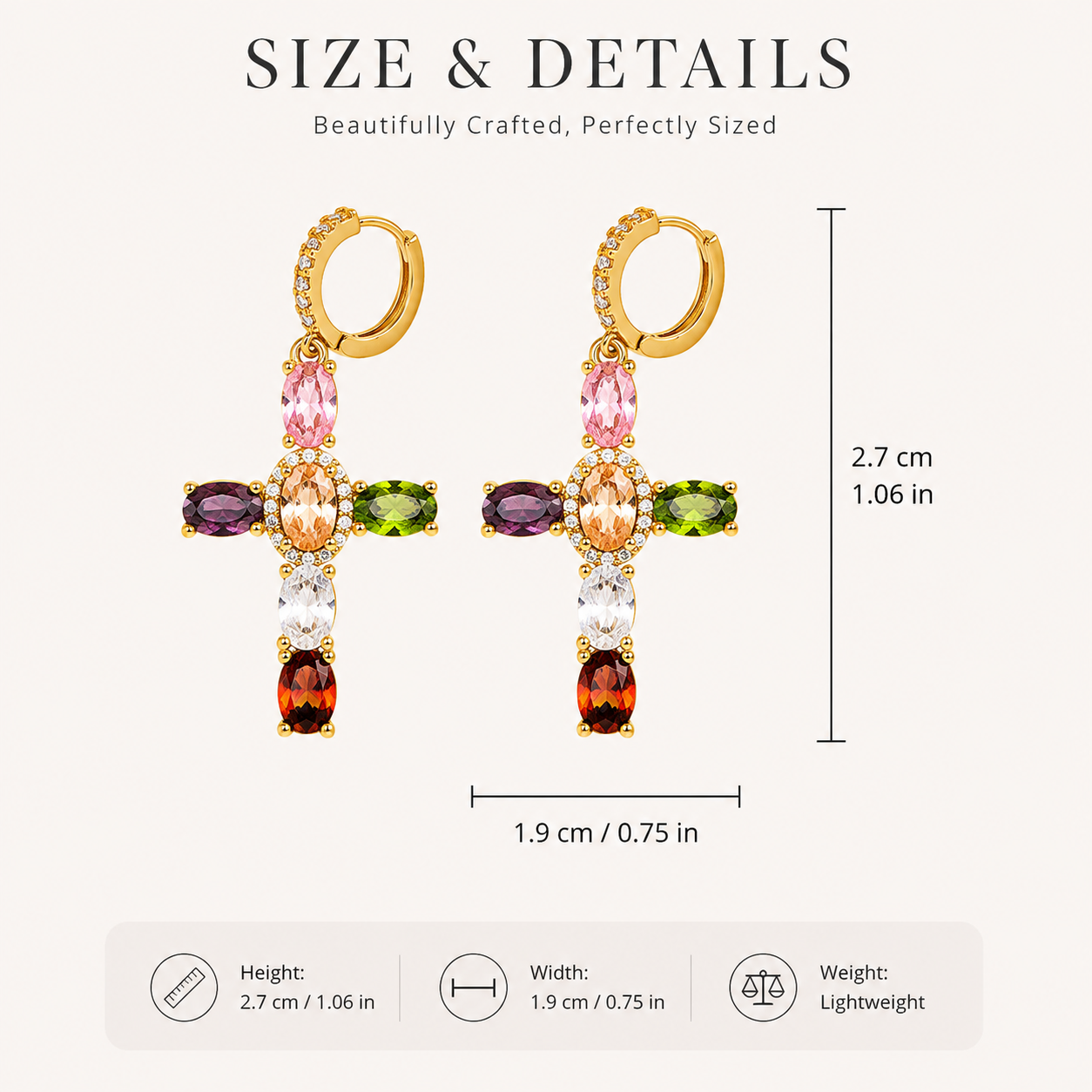 Colorful Grace Cross Drop Earrings