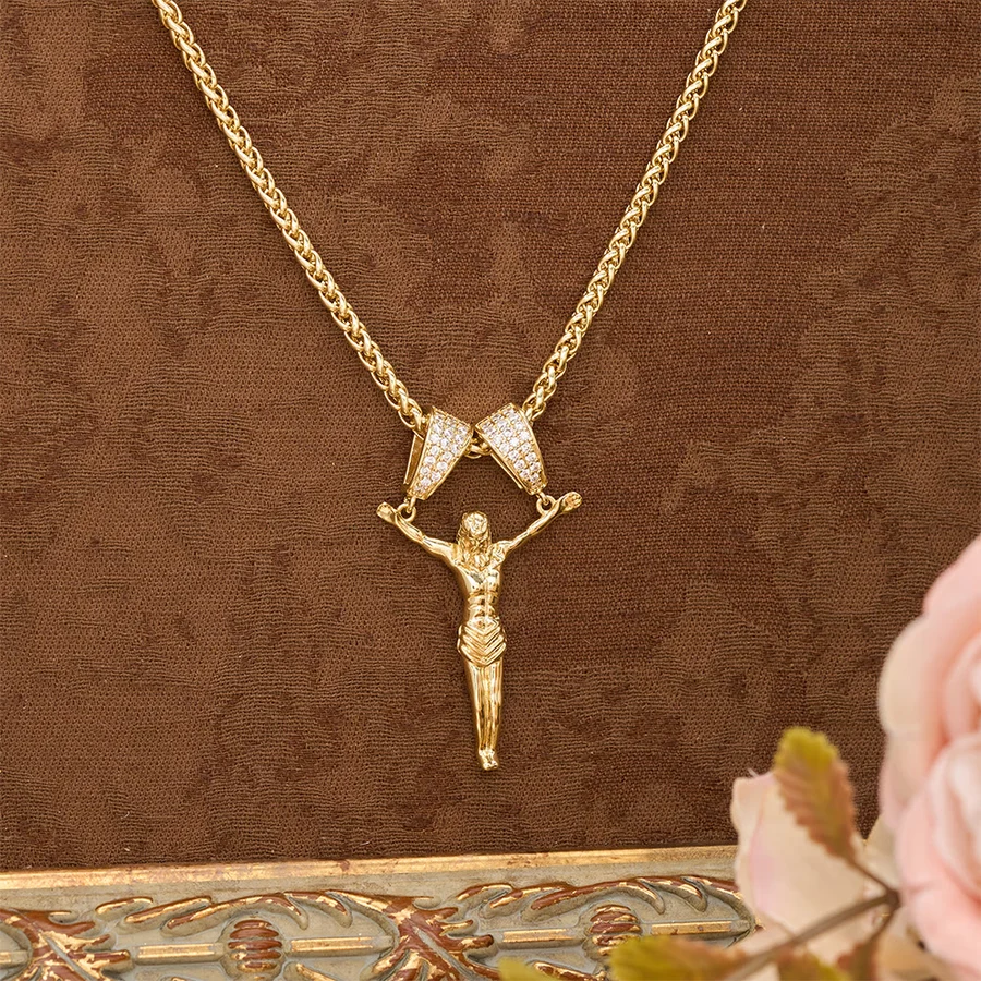 Zircon Embellished Moving Crucifix Necklace