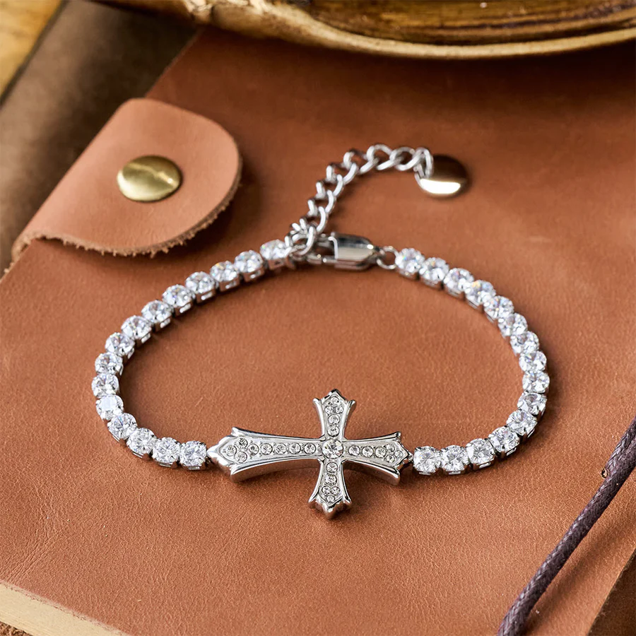 2-Color Elegant Zircon-Encrusted Cross Bracelet: A Symbol of Divine Grace & Elegance